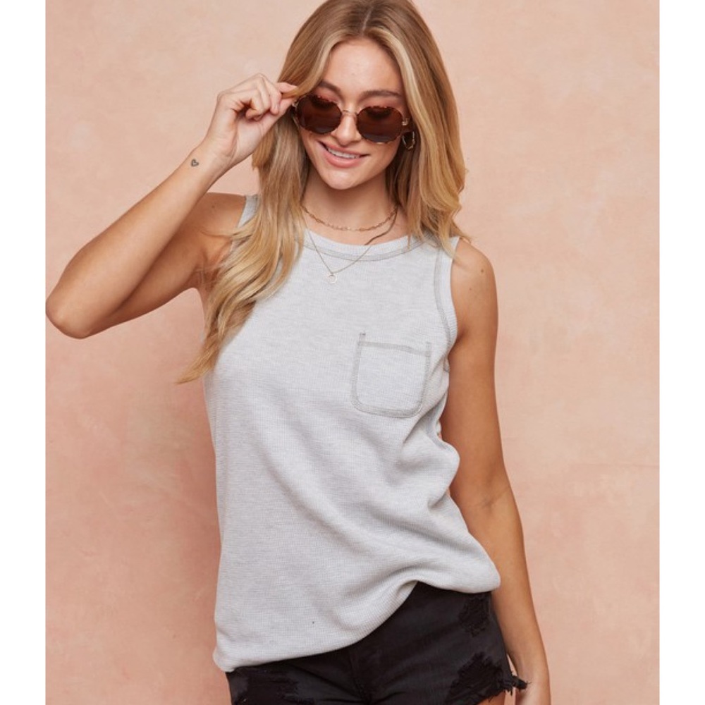 Dressy Waffle Tank w/Zipper Back Chic Spring Tanks Women’s Tops